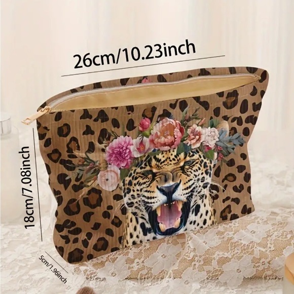 Floral Leopard Corduroy Cosmetic Bag - Picture 3 of 3